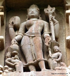Ardhanarishvara sculpture, Khajuraho, depicting Shiva with goddess Parvati as his equal half.