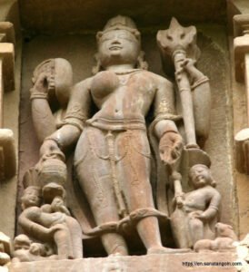 Ardhanarishvara sculpture, Khajuraho, depicting Shiva with goddess Parvati as his equal half.